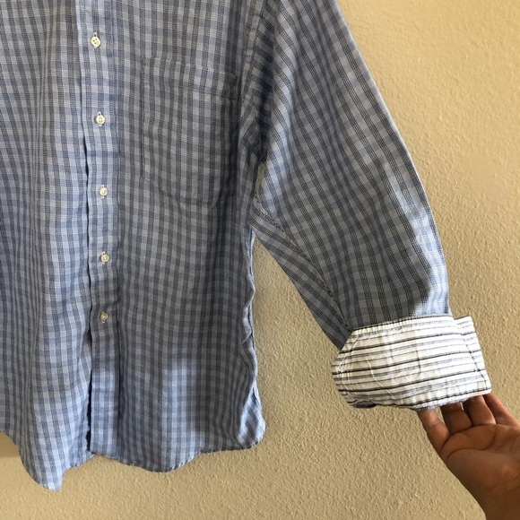 Ted Baker London Light Blue Plaid Button Down Long Sleeves Shirt Size 15 1/2 - Picture 7 of 15